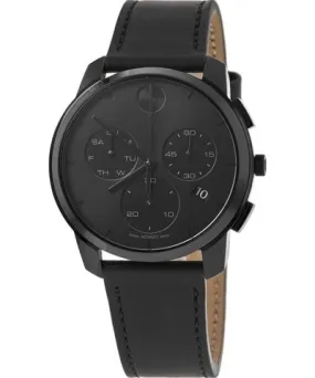 Movado Bold Thin Chronograph Quartz Black Dial Leather Strap Men's Watch 3600835