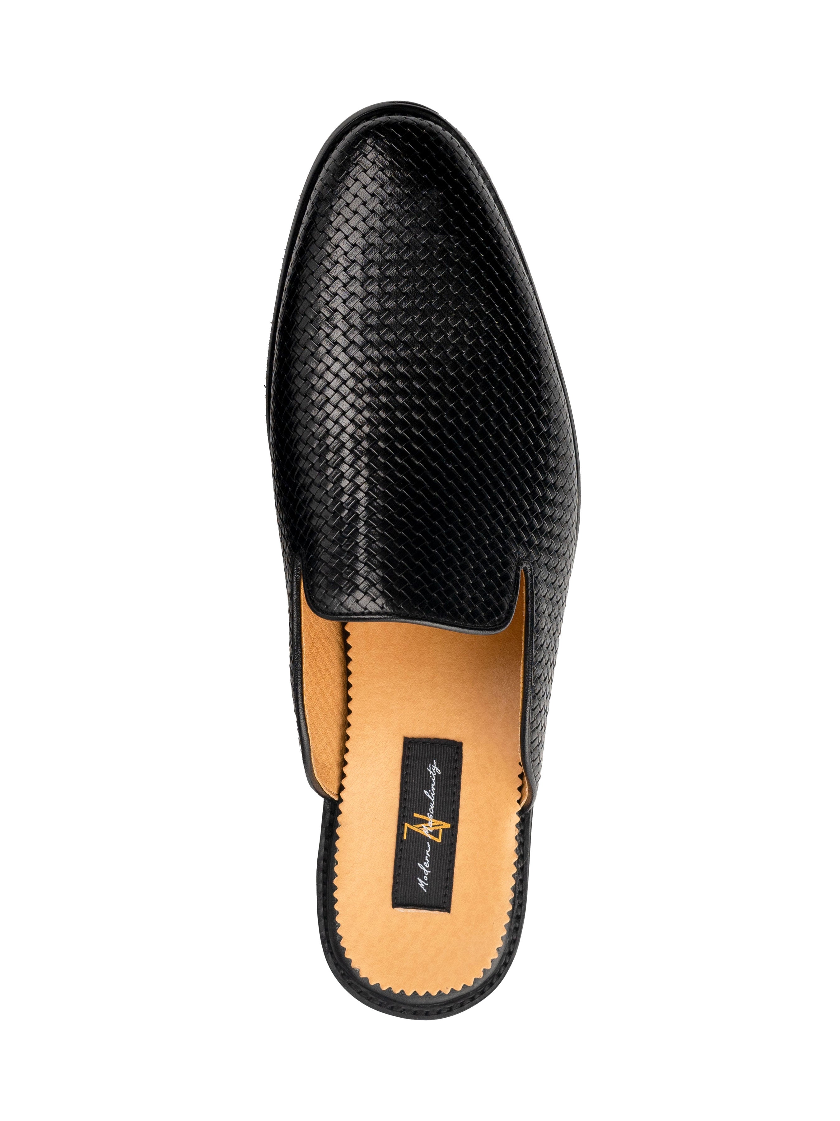 Mules - Black Woven Leather