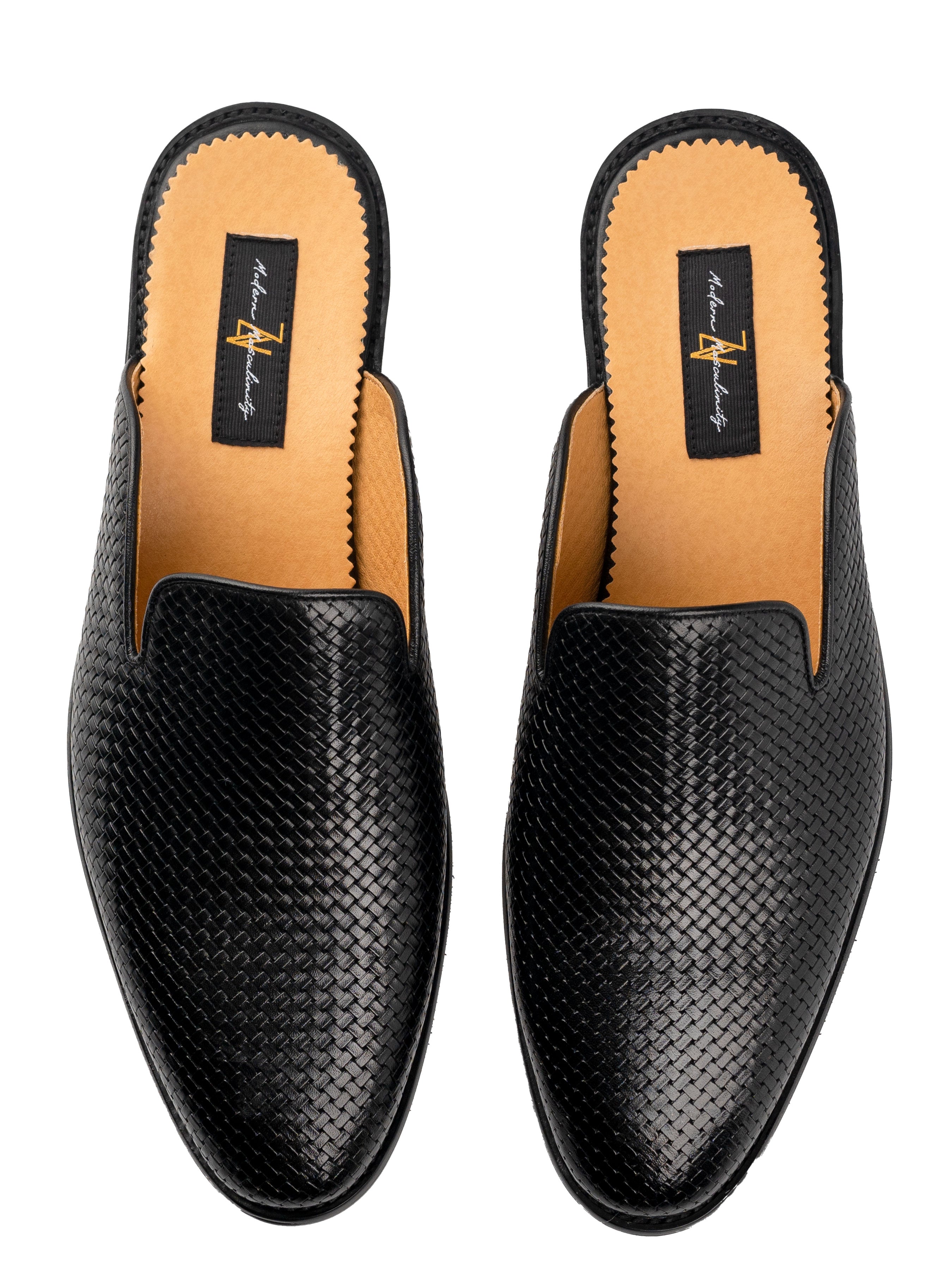 Mules - Black Woven Leather