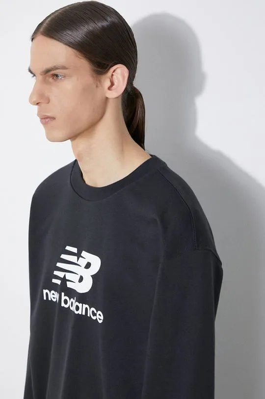 New Balance sweatshirt Stacked Logo French men's black color with a print MT41500BK