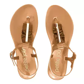 New Camel thong with material detail sandal