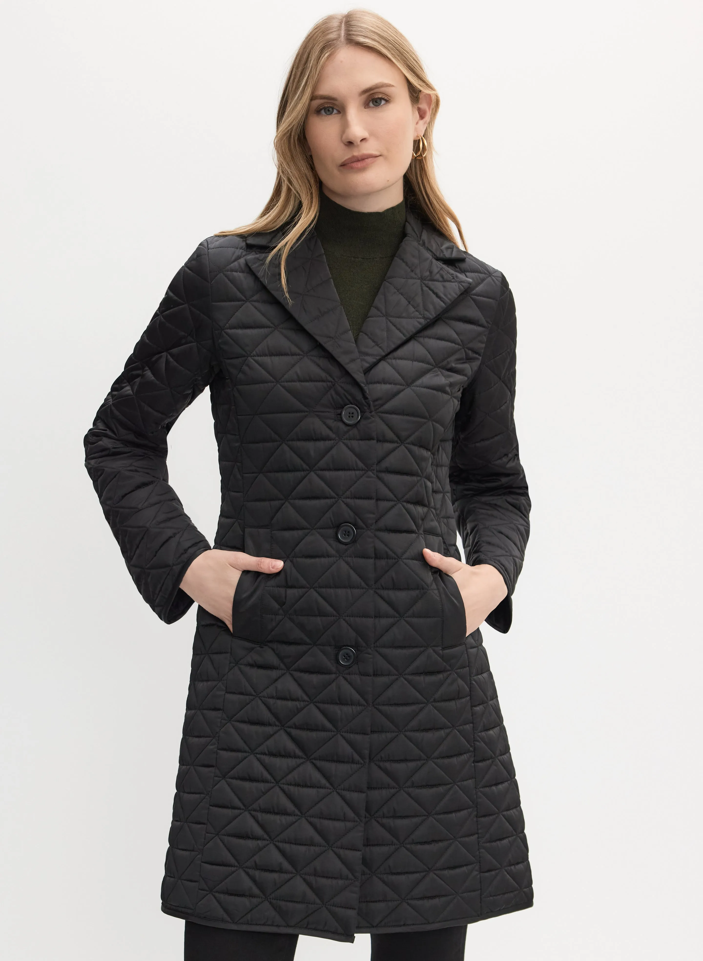 Notch Collar Diamond Quilt Coat