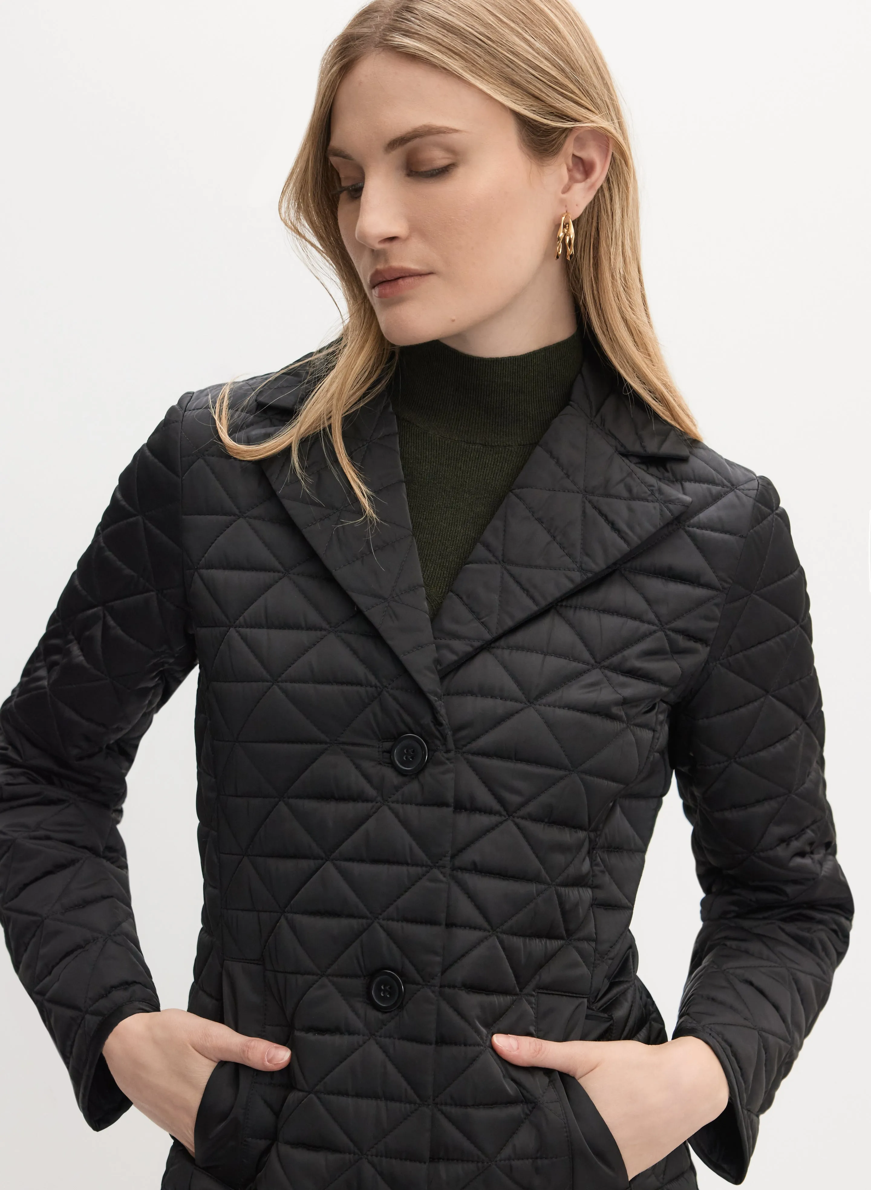 Notch Collar Diamond Quilt Coat