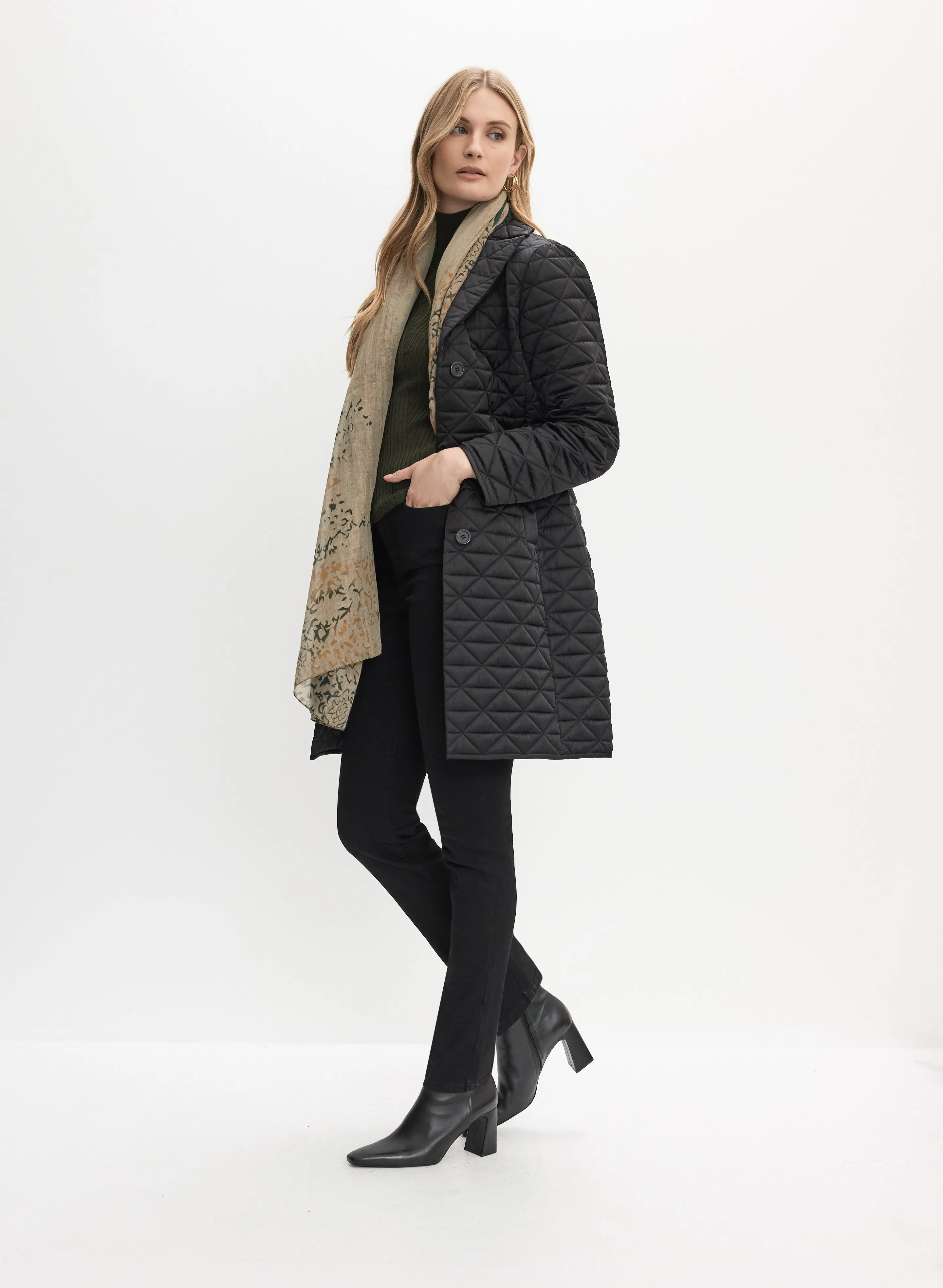 Notch Collar Diamond Quilt Coat