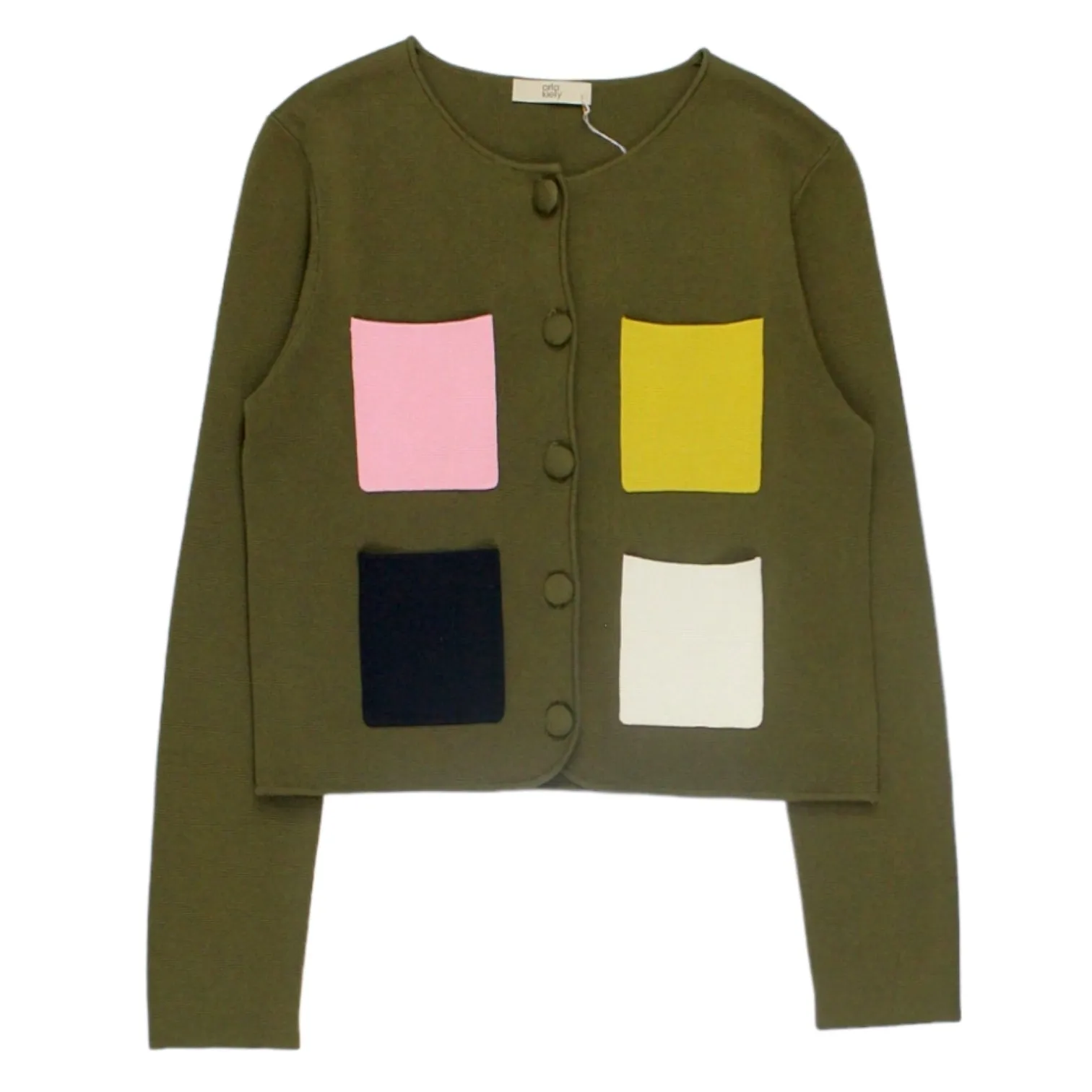 Orla Kiely Green Block Colour Pocket Cardigan