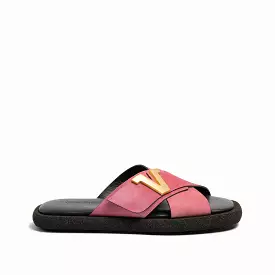 Peach brown women's suede slide sandal