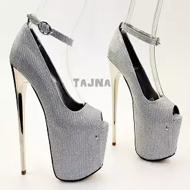 Peep Toe Silver Ankle Strap High Heel Platform Shoes