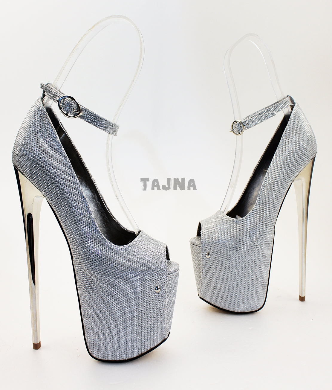 Peep Toe Silver Ankle Strap High Heel Platform Shoes