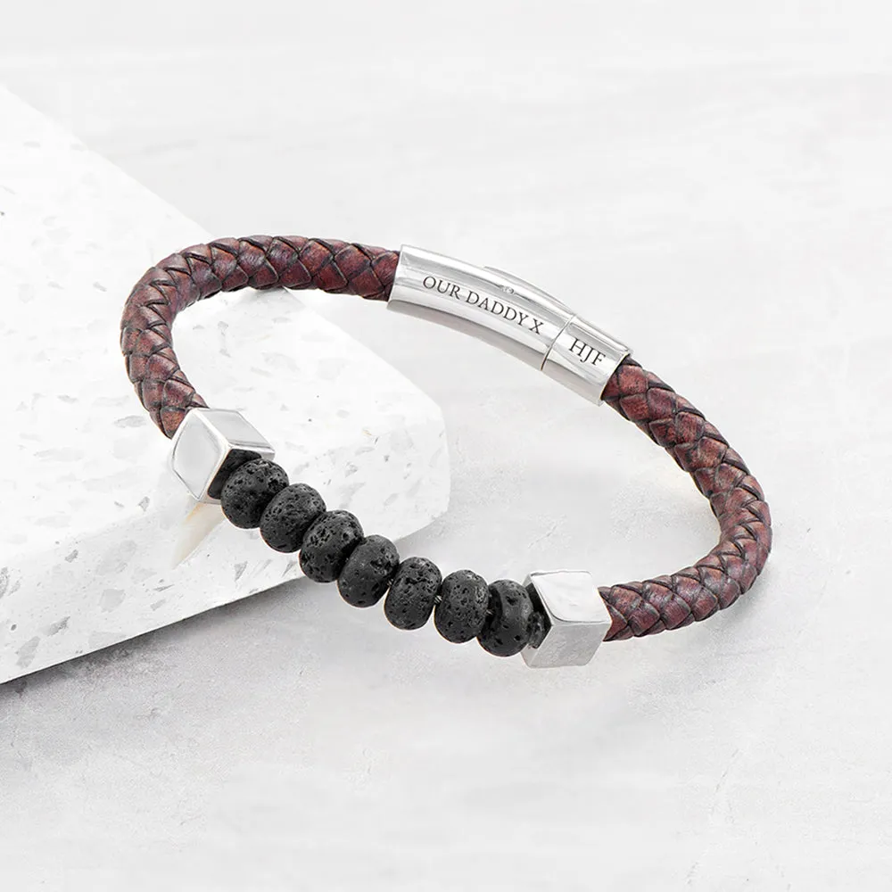 Personalised Men's Leather Beaded Bracelet