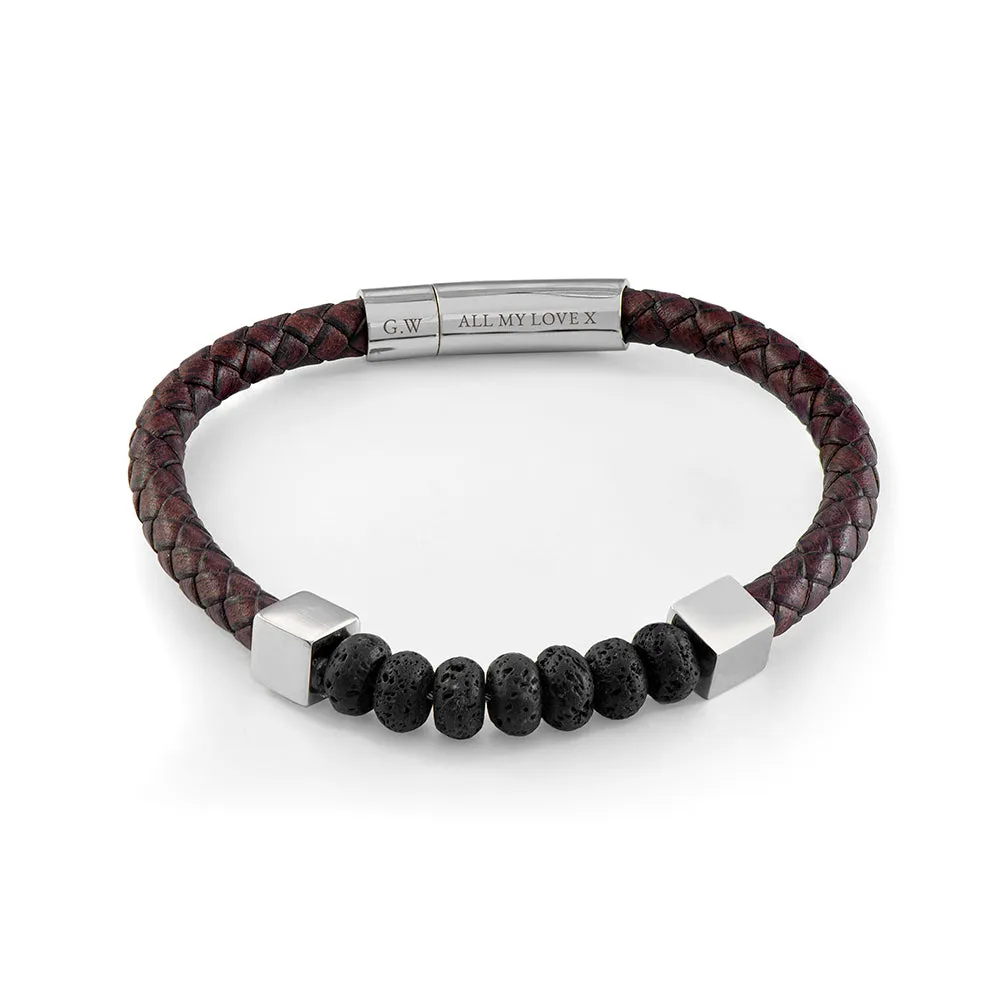 Personalised Men's Leather Beaded Bracelet