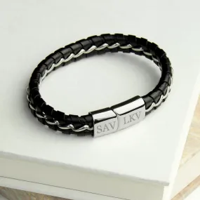 Personalised Men's Metal Detailed Leather Bracelet