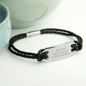 Personalised Men's Statement Leather Bracelet in Black