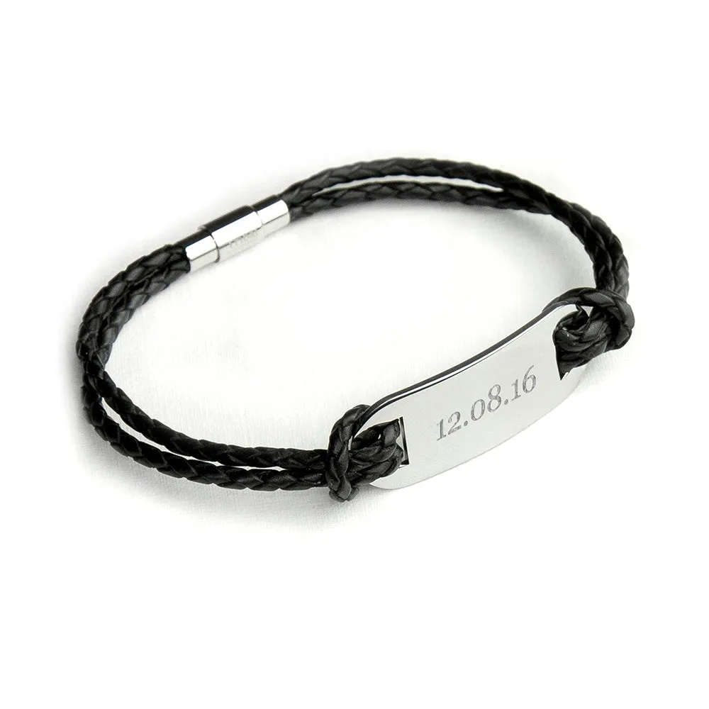 Personalised Men's Statement Leather Bracelet in Black