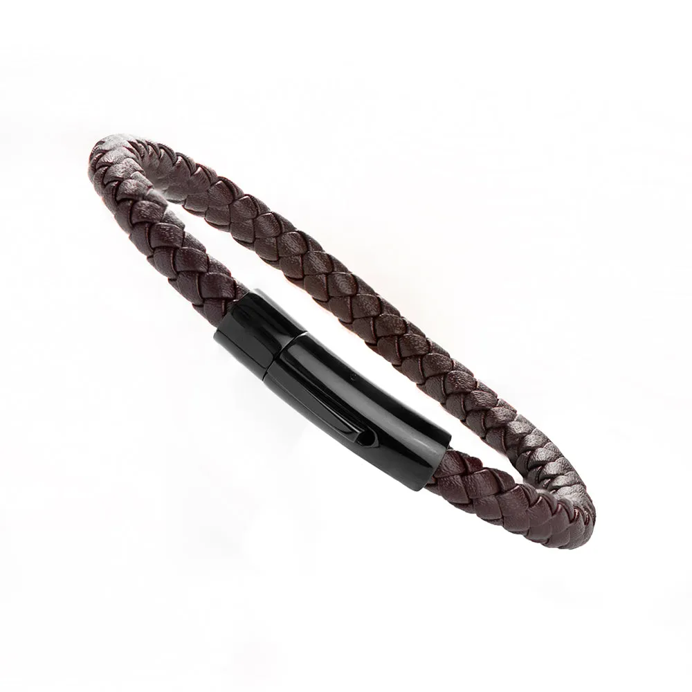 Personalised Mens Woven Brown Leather Bracelet