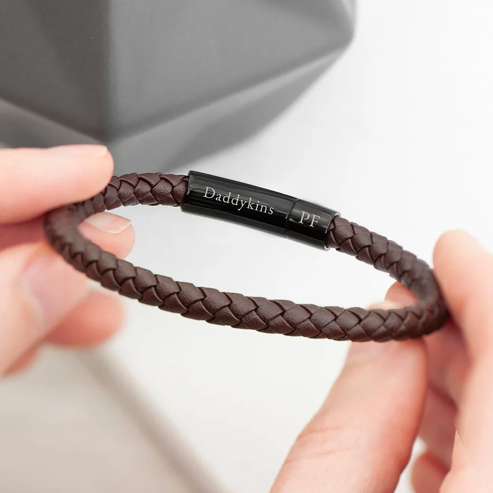 Personalised Mens Woven Brown Leather Bracelet