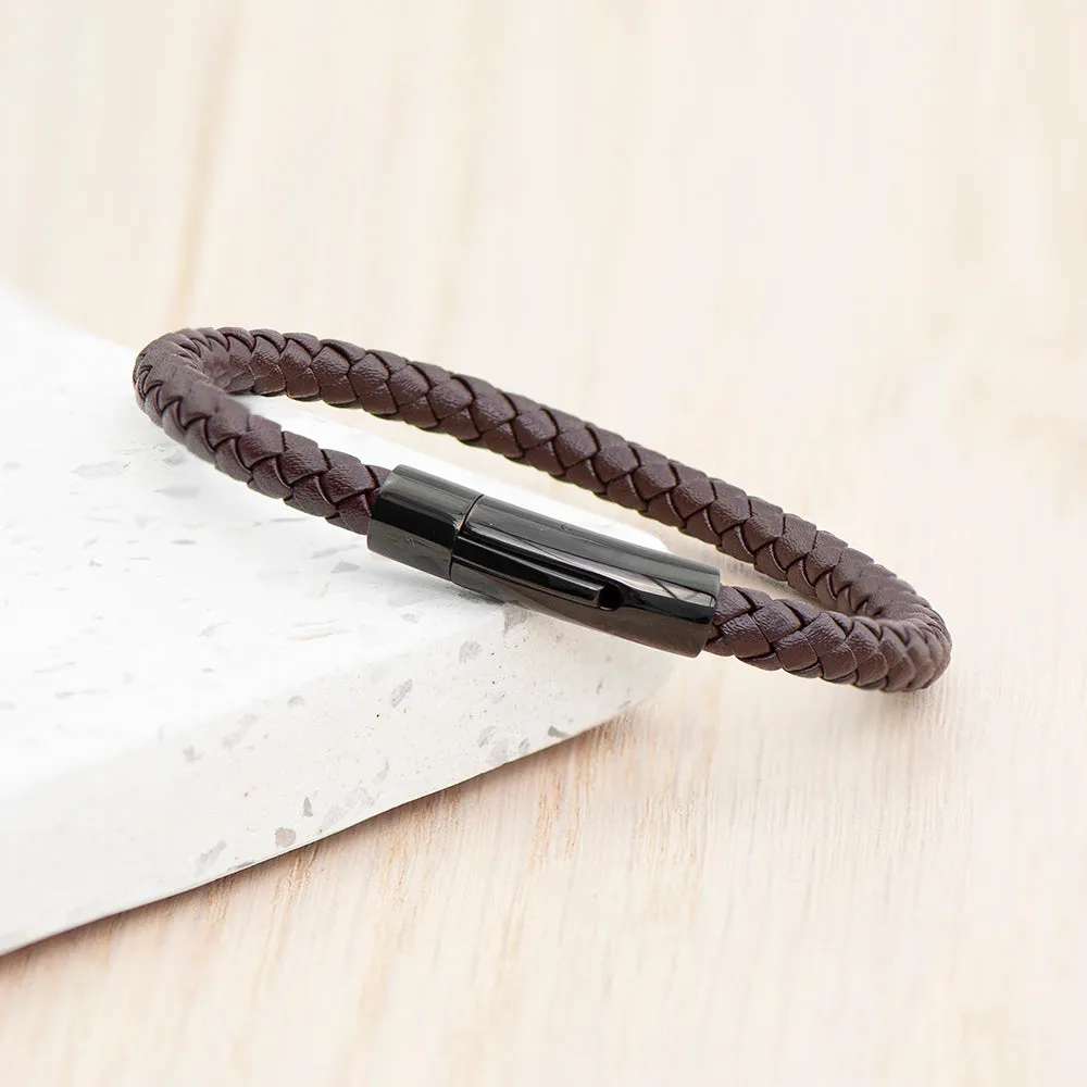 Personalised Mens Woven Brown Leather Bracelet