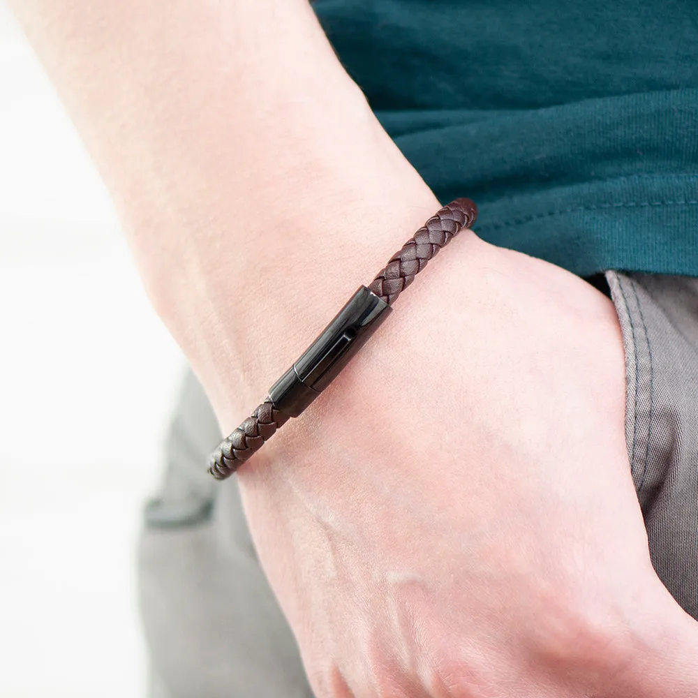 Personalised Mens Woven Brown Leather Bracelet