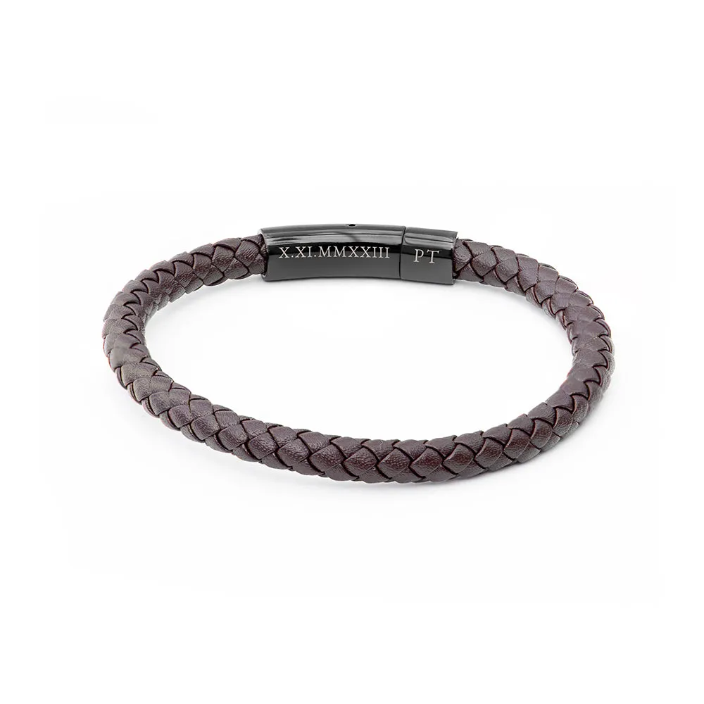 Personalised Mens Woven Brown Leather Bracelet