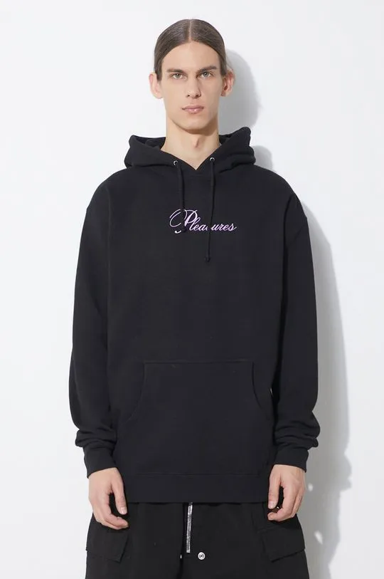 PLEASURES sweatshirt Stack Hoodie men's black color hooded with a print P24SP055.BLACK