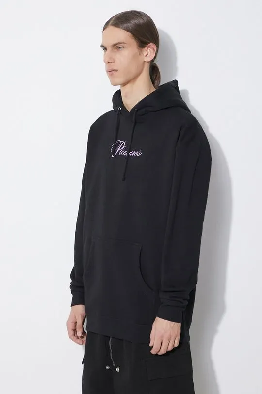 PLEASURES sweatshirt Stack Hoodie men's black color hooded with a print P24SP055.BLACK