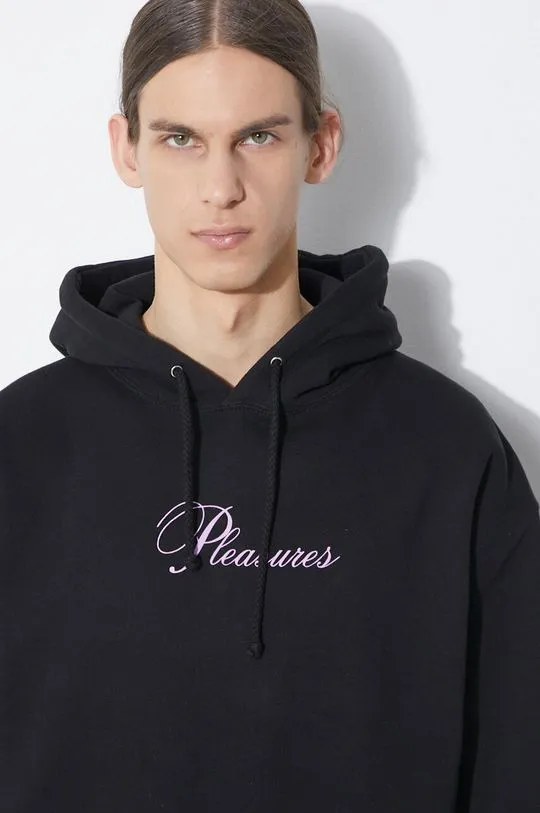 PLEASURES sweatshirt Stack Hoodie men's black color hooded with a print P24SP055.BLACK