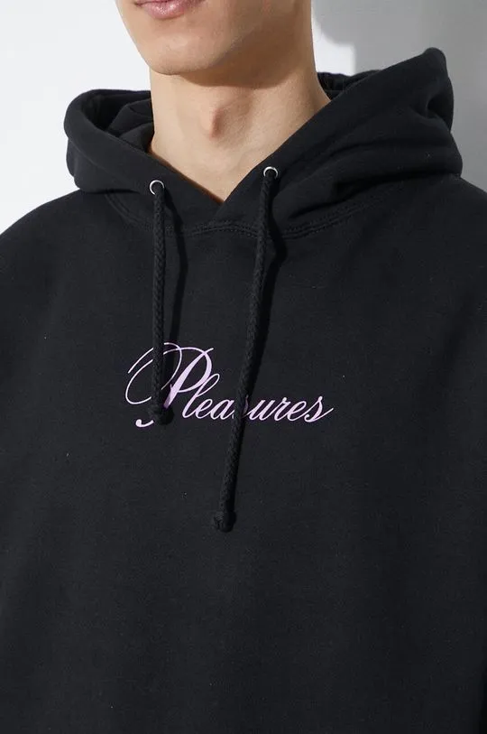 PLEASURES sweatshirt Stack Hoodie men's black color hooded with a print P24SP055.BLACK