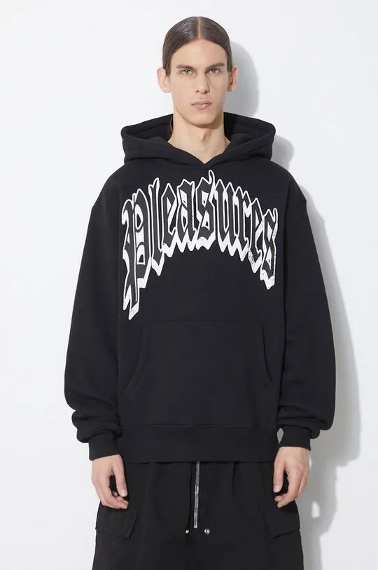 PLEASURES sweatshirt Twitch Hoodie men's black color hooded with a print P24SP027.BLACK