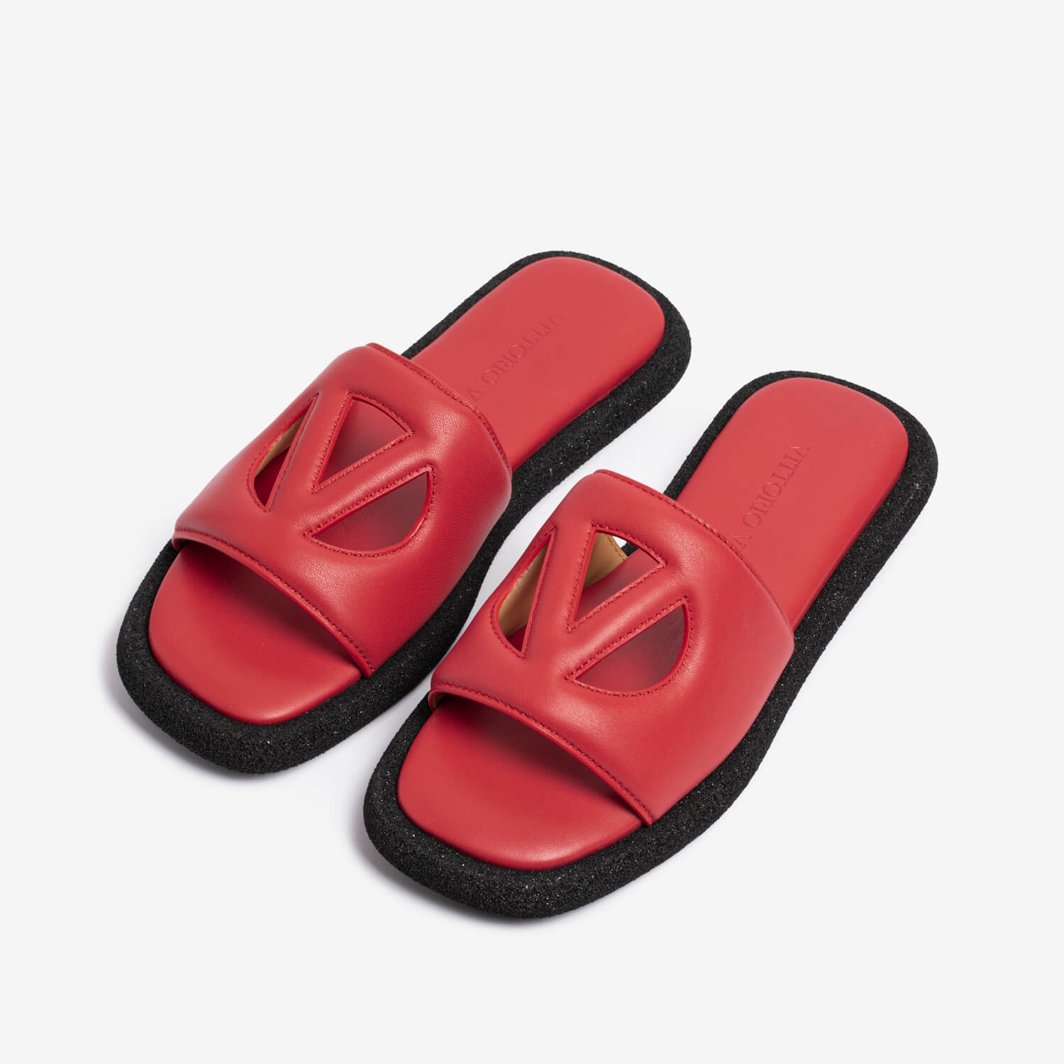 Red women's tassel leather slide sandal