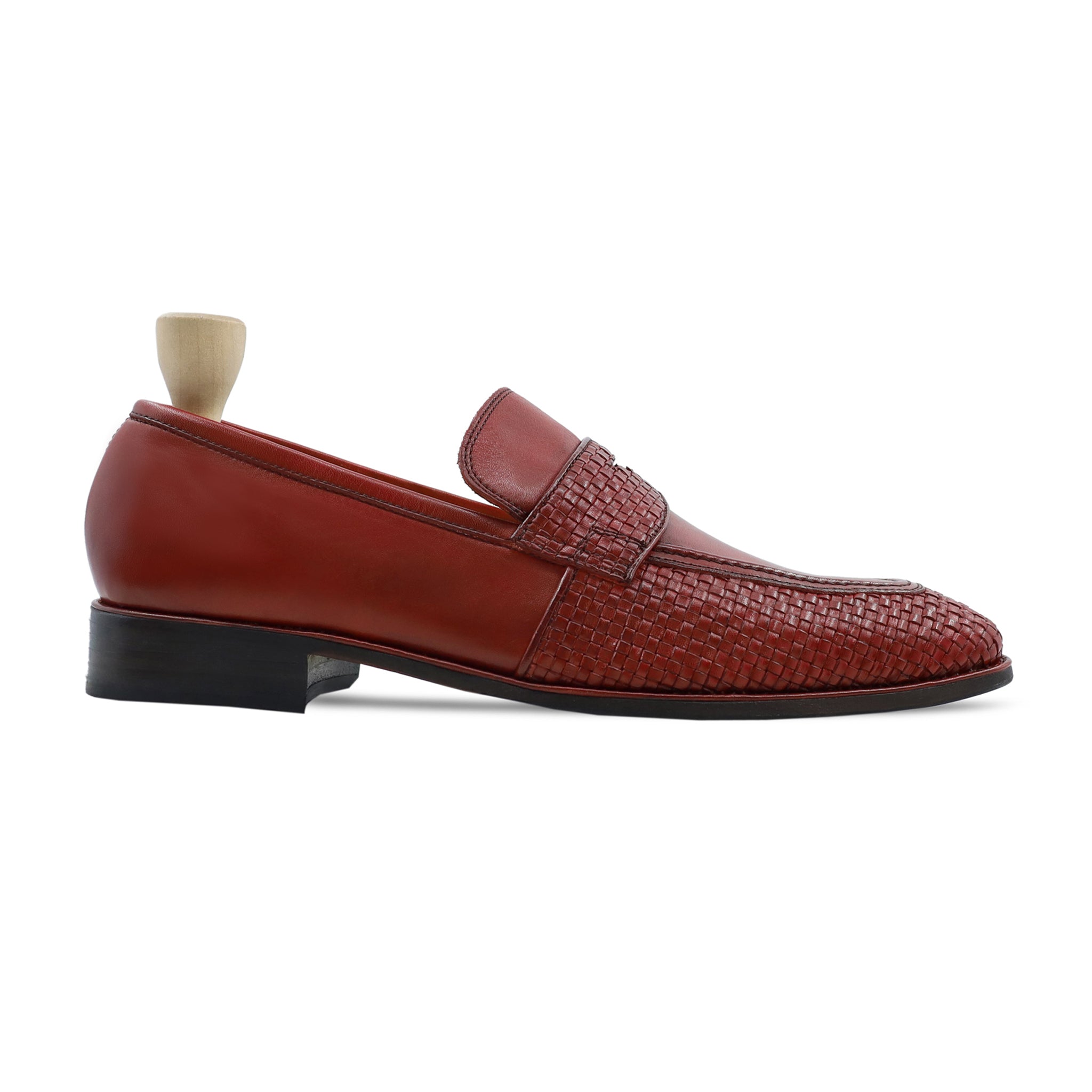 Rhenon -    Men's Oxblood Calf And Handmade Woven Leather Loafer