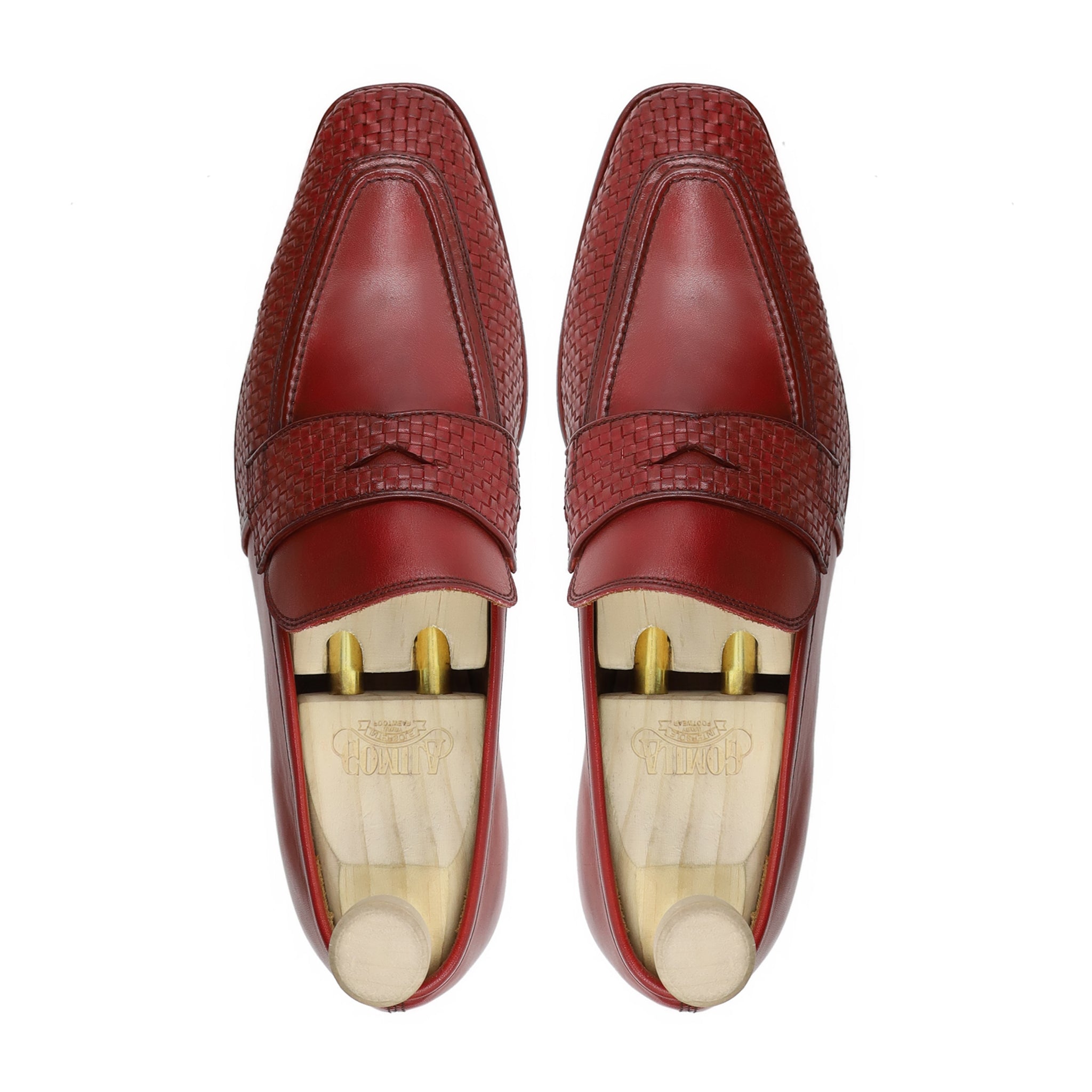 Rhenon -    Men's Oxblood Calf And Handmade Woven Leather Loafer