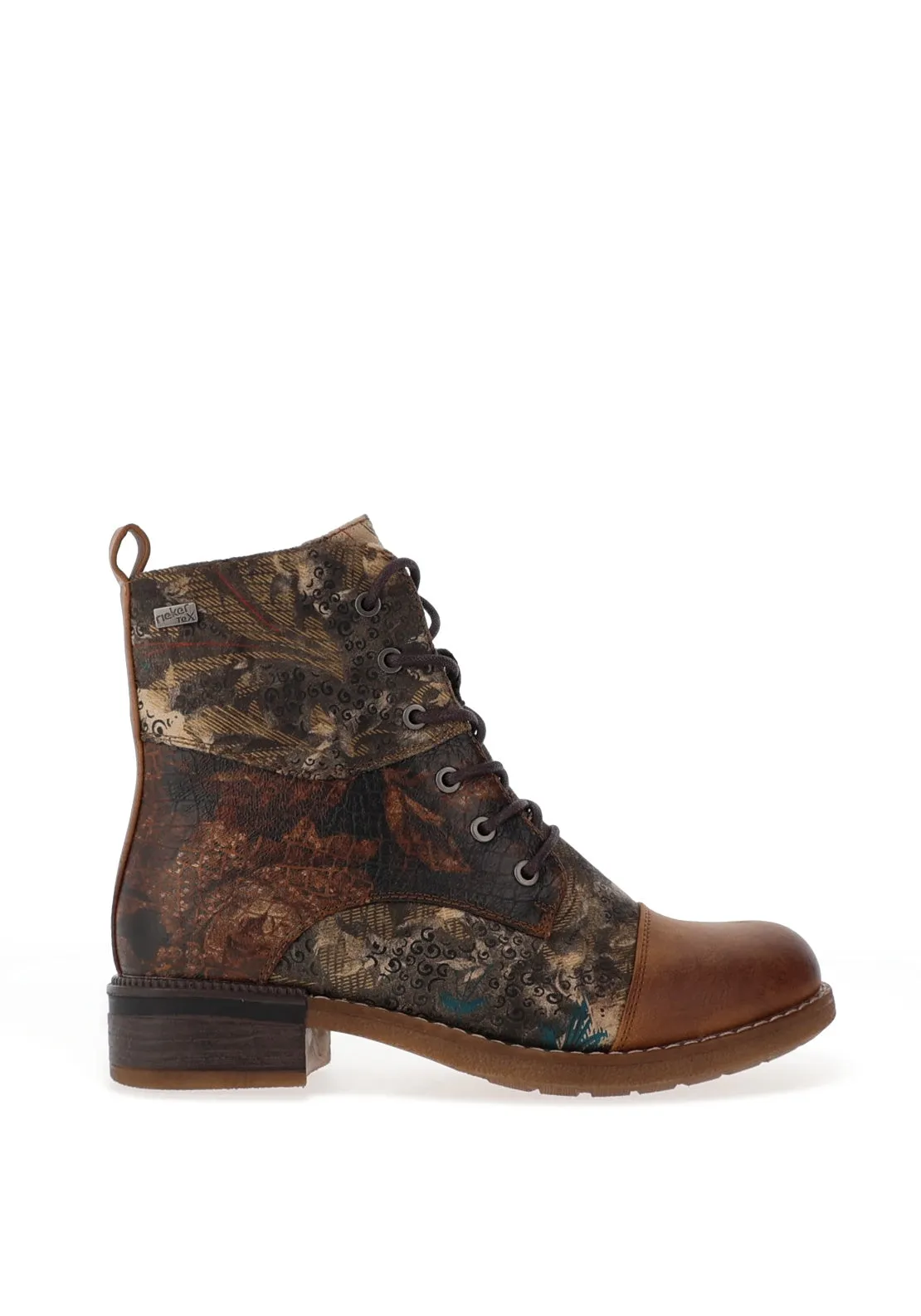 Rieker Contrast Pattern Lace Up Military Boots, Brown