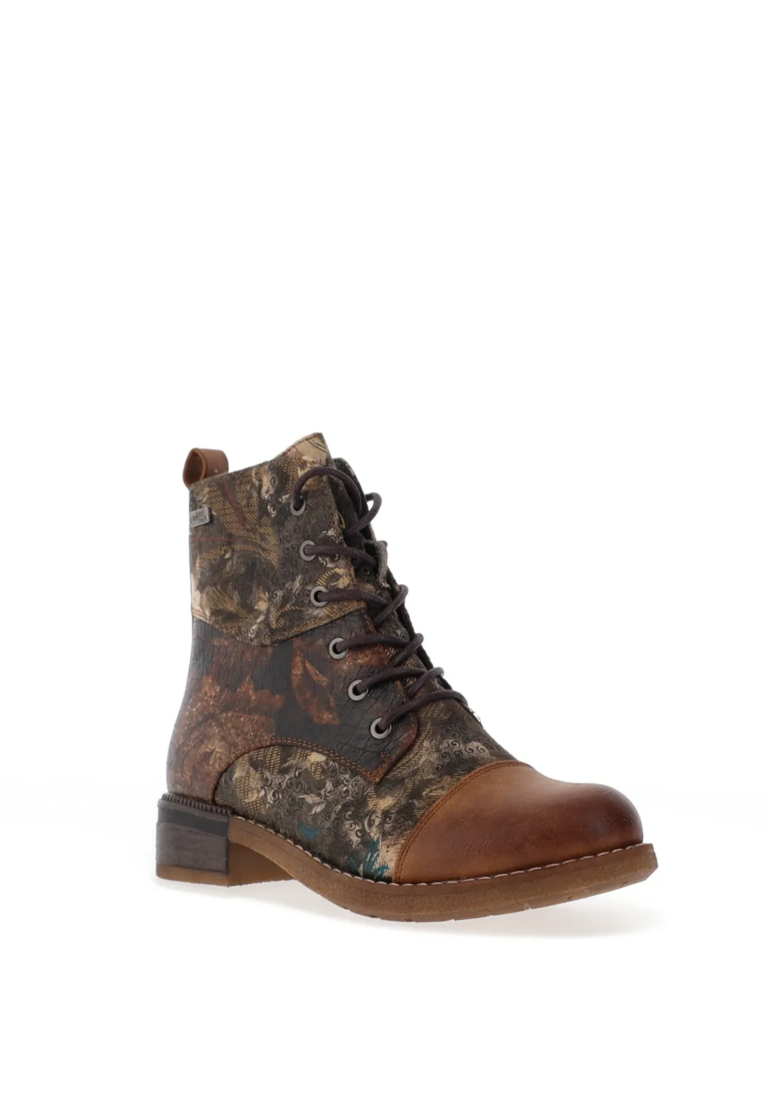 Rieker Contrast Pattern Lace Up Military Boots, Brown