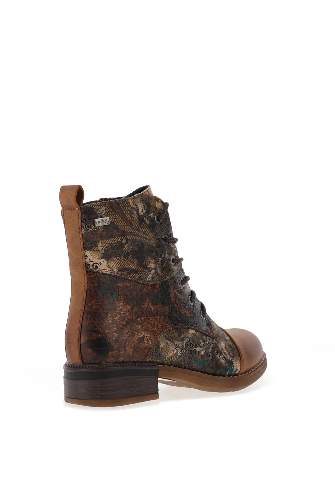 Rieker Contrast Pattern Lace Up Military Boots, Brown