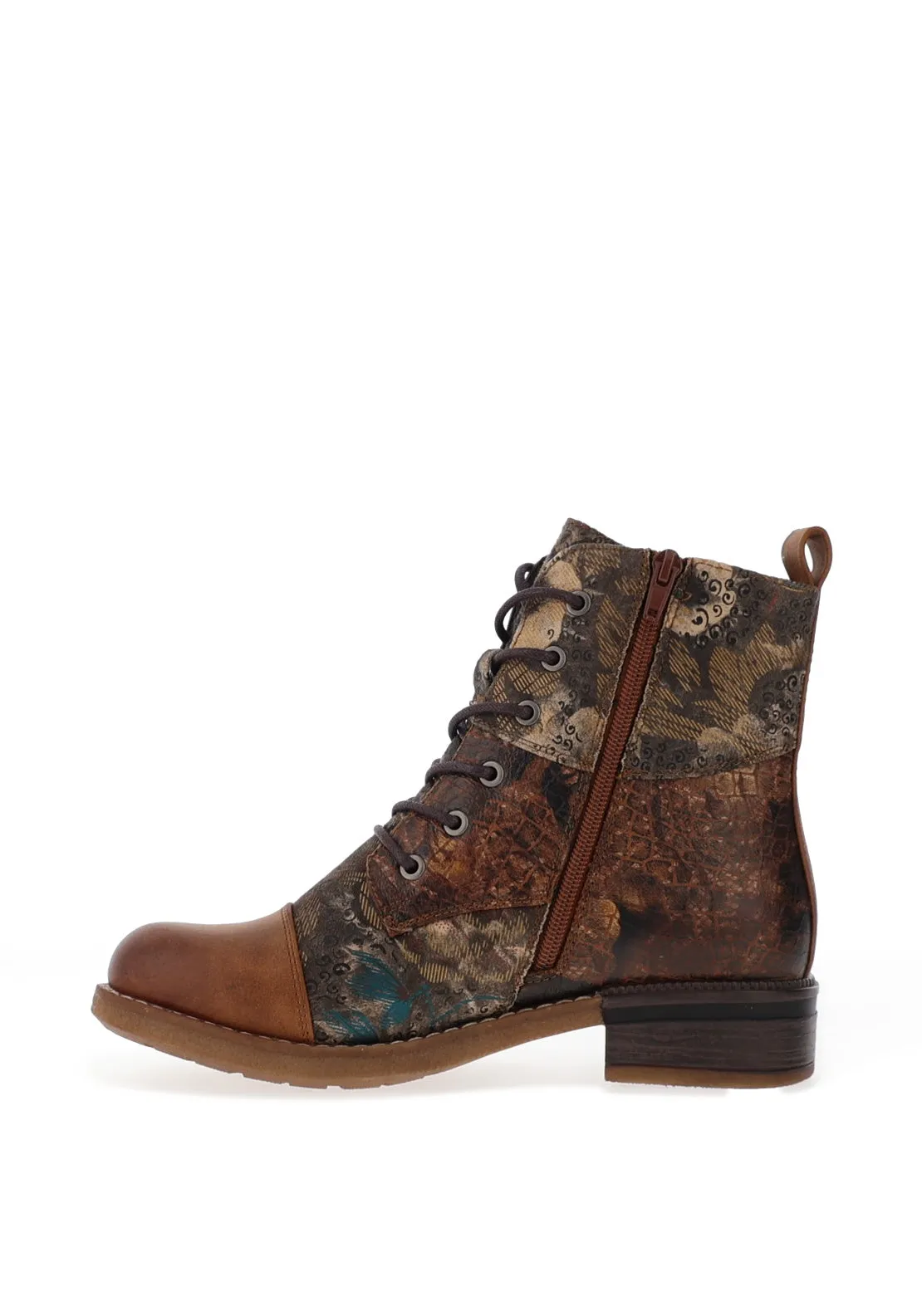 Rieker Contrast Pattern Lace Up Military Boots, Brown