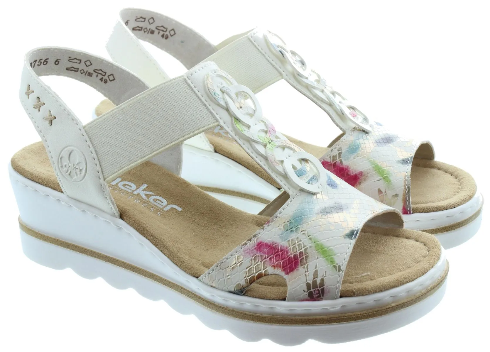 RIEKER Ladies 67498 Wedge Sandals In White