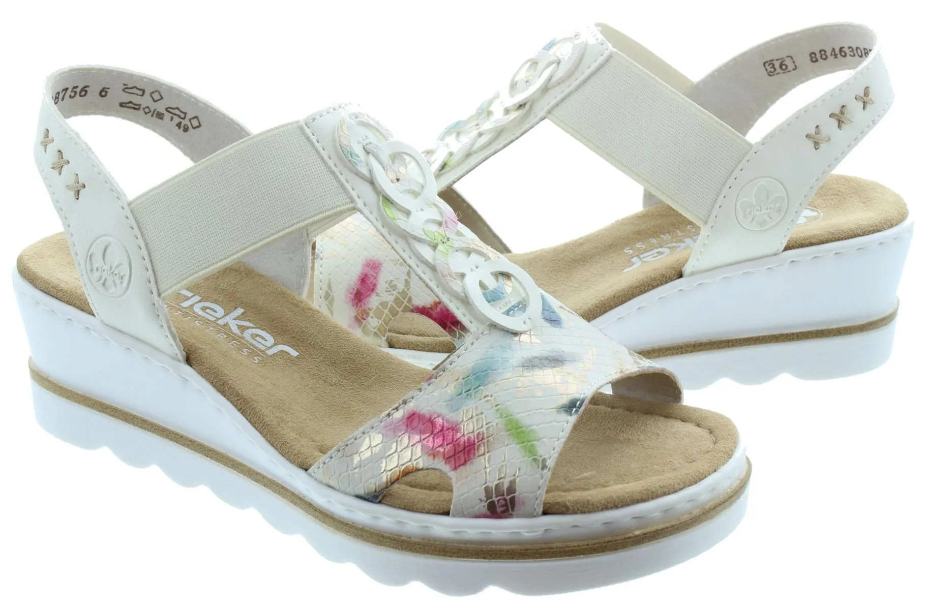 RIEKER Ladies 67498 Wedge Sandals In White