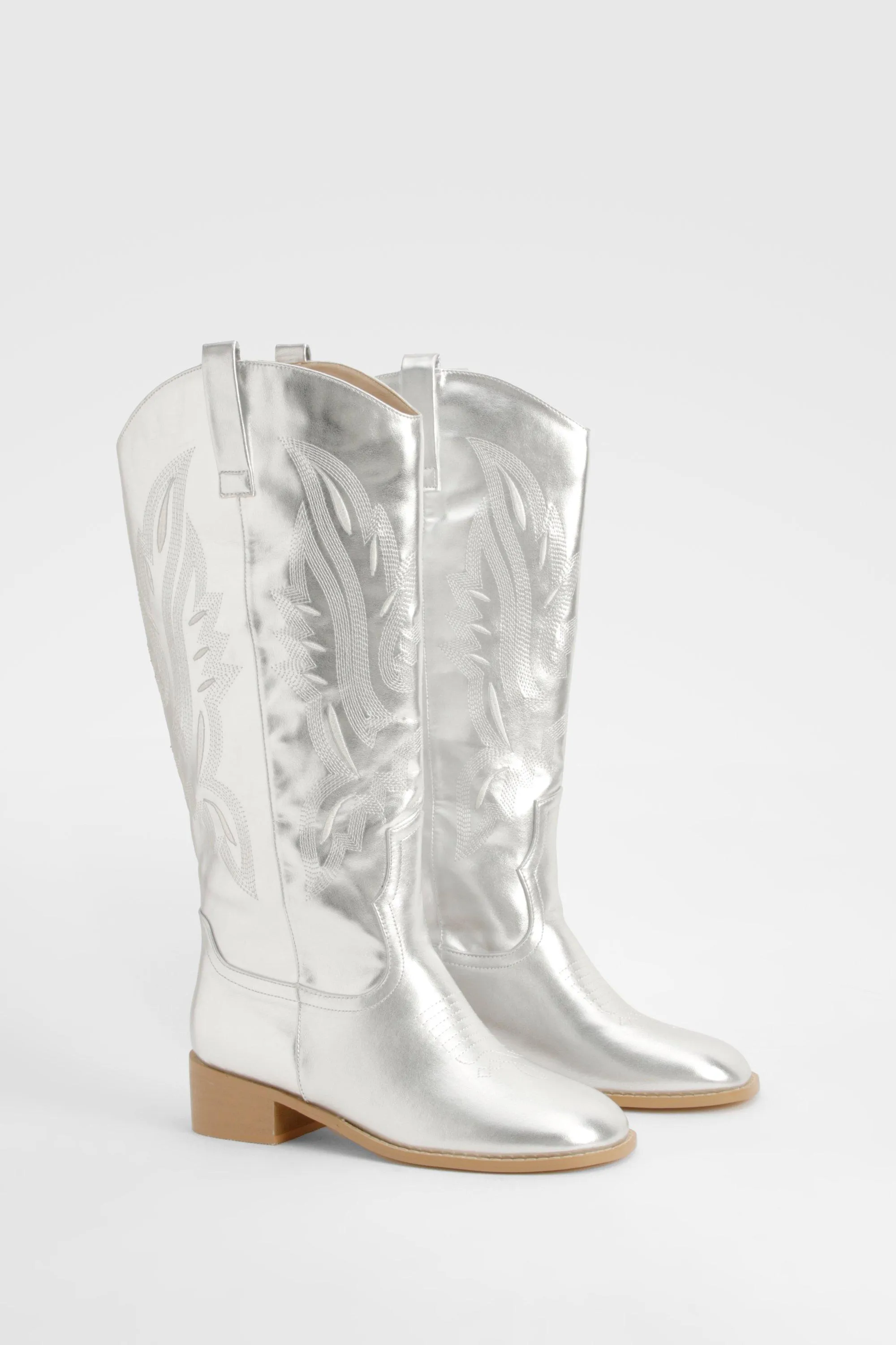 Square Toe Low Heel Knee High Cowboy Boots