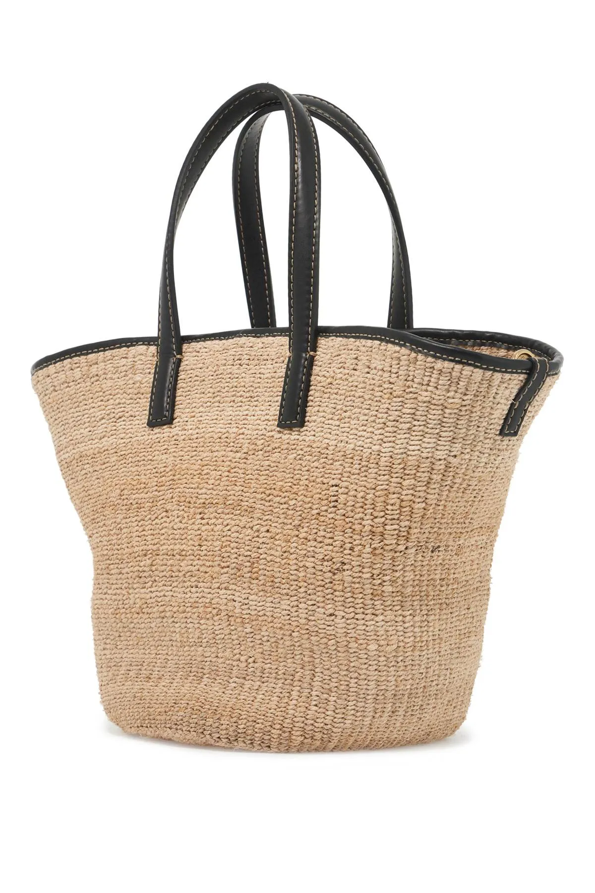 STELLA MCCARTNEY Beige Woven Raffia Shoulder Handbag with Perforated Faux Leather Logo