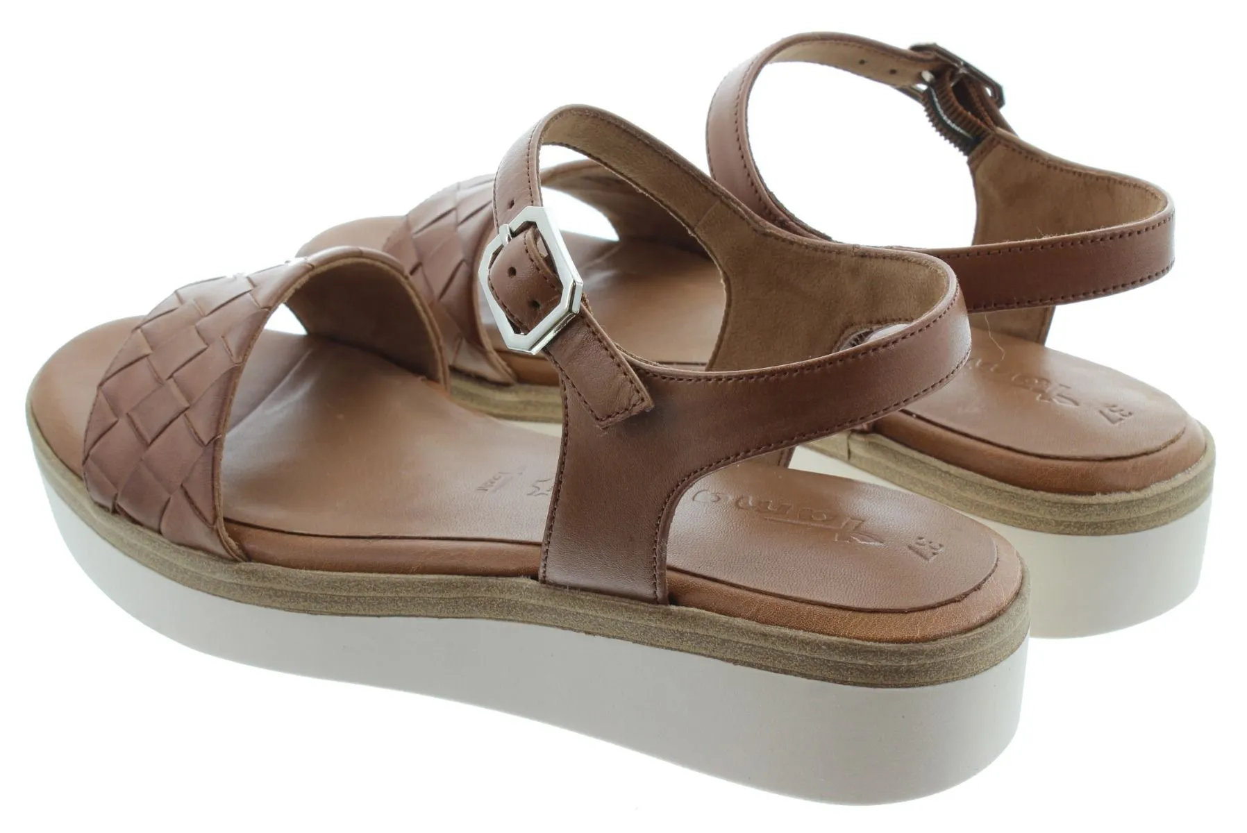 TAMARIS Ladies 28216 Flat Sandals In Nut Brown