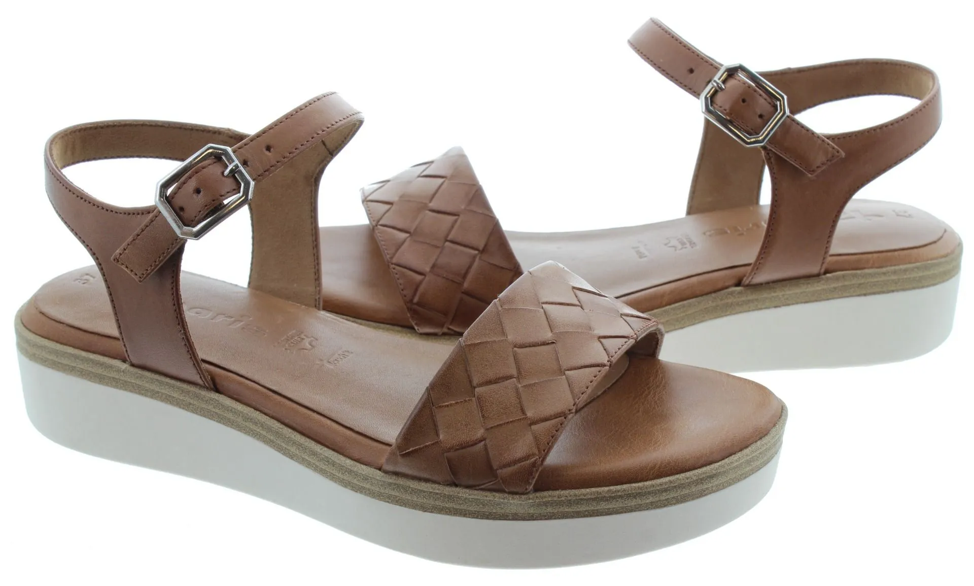 TAMARIS Ladies 28216 Flat Sandals In Nut Brown