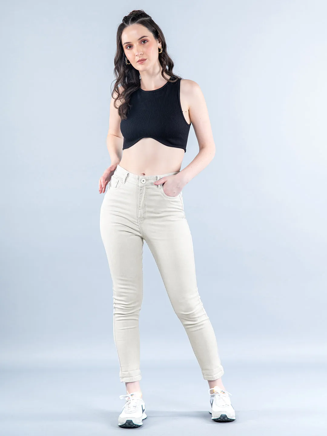 Taupe Skinny Fit Jeans For Women