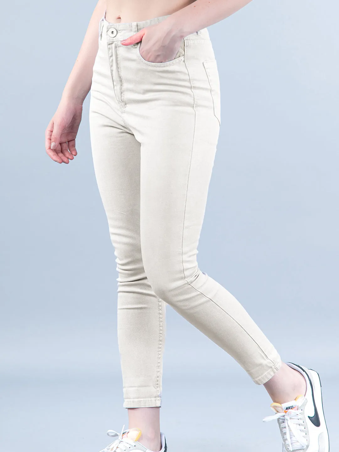 Taupe Skinny Fit Jeans For Women