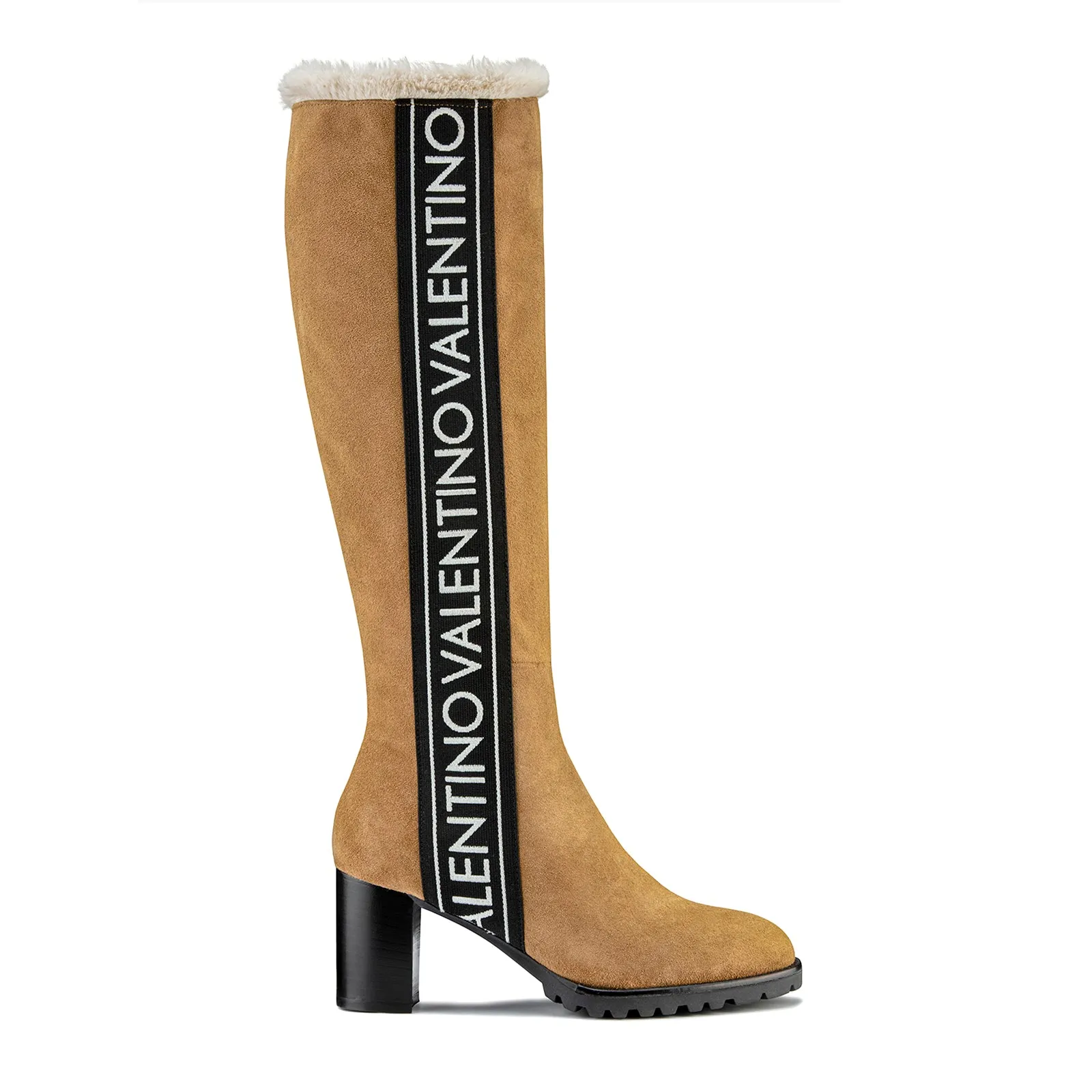 VALENTINO Boots in light brown suede with faux fur lining and logo detail