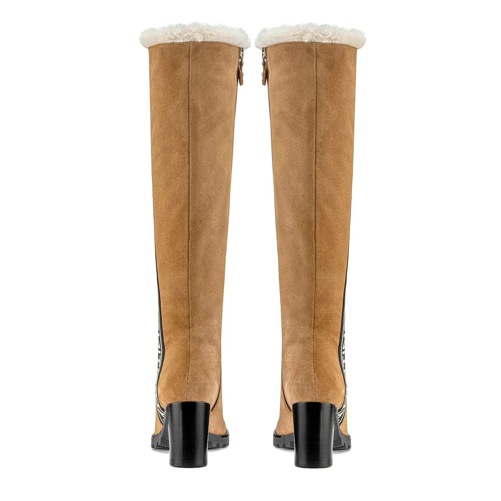 VALENTINO Boots in light brown suede with faux fur lining and logo detail