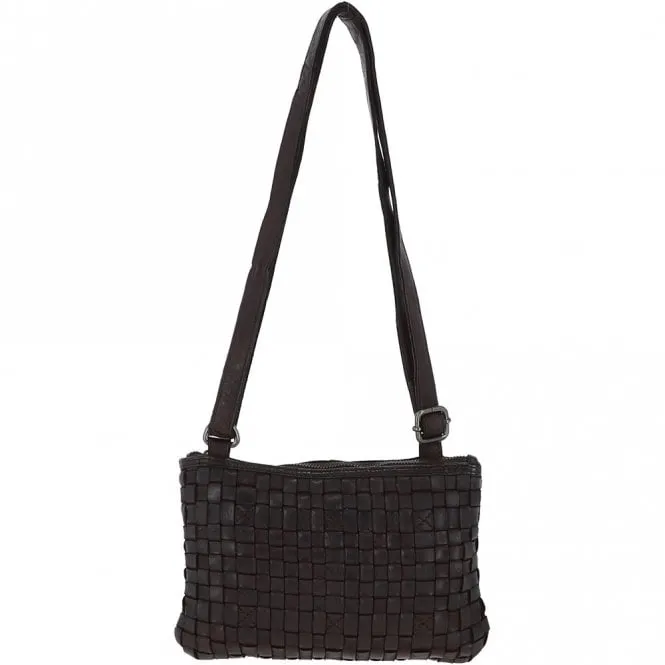 Vintage Woven Classic Leather Crossbody Bag Dark Brown :  D-70