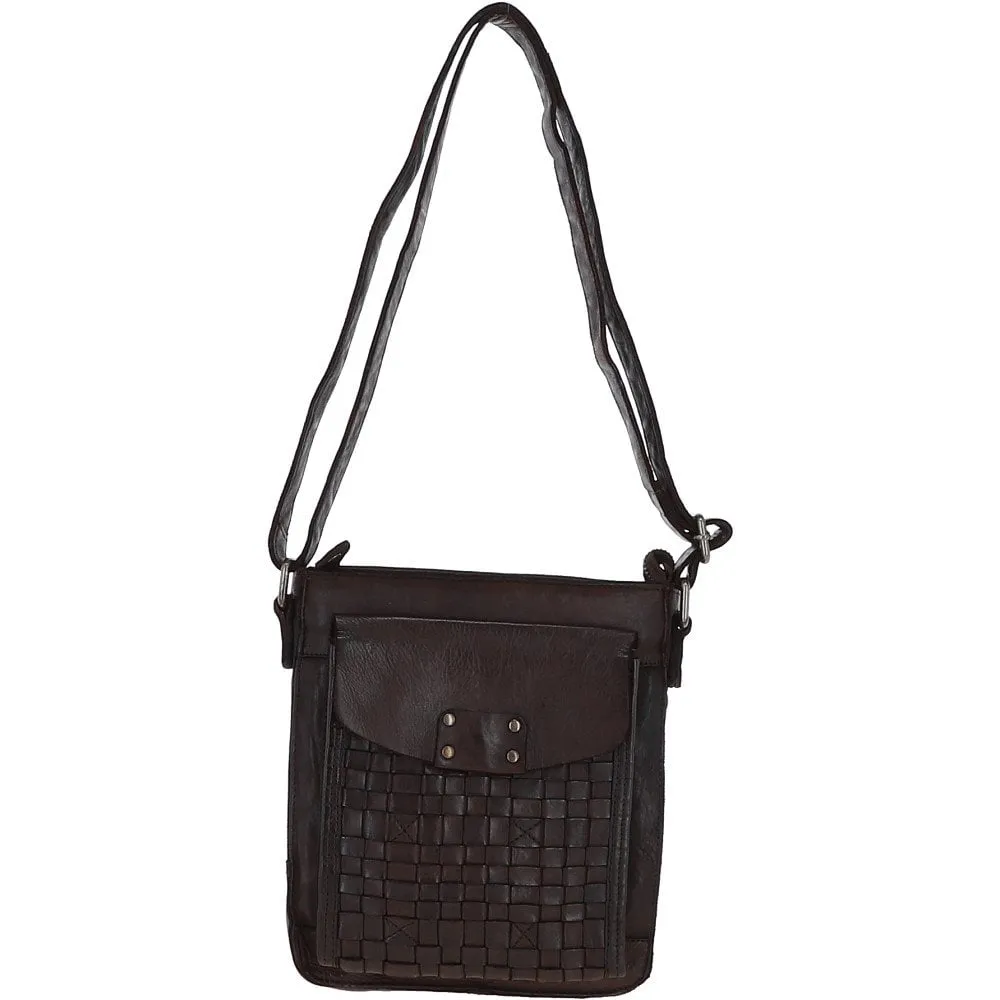 Vintage Woven Classic Leather Crossbody Bag Dark Brown :  D-76