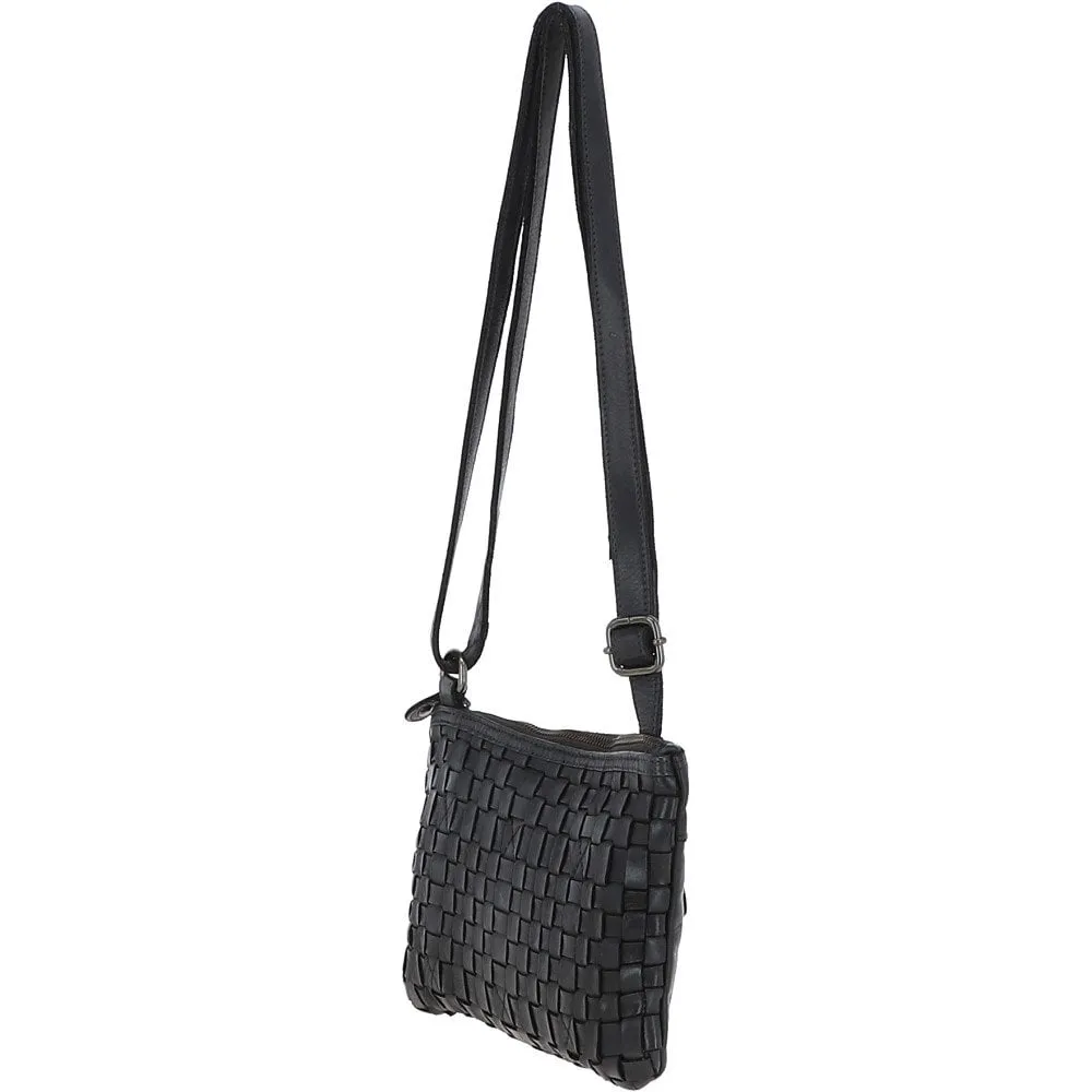 Vintage Woven Classic Leather Crossbody Bag Dark Grey :  D-70