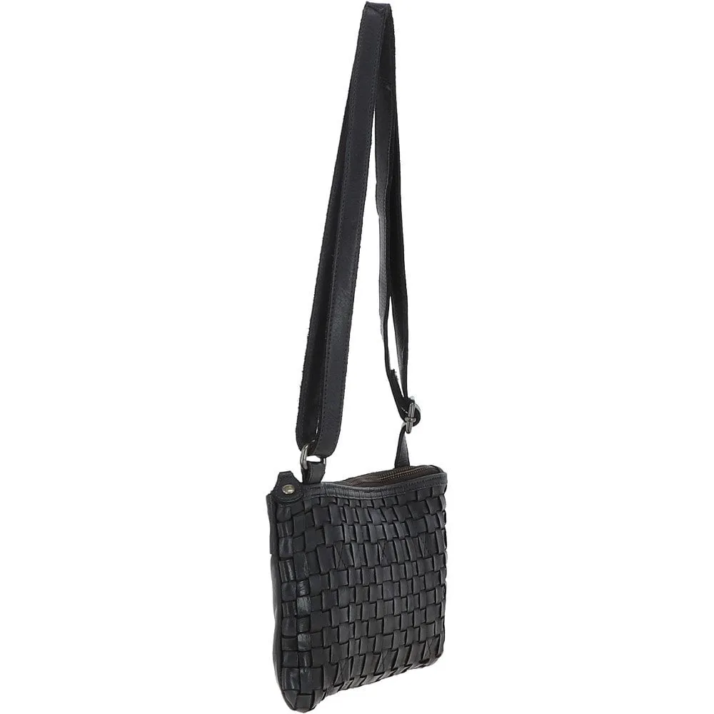 Vintage Woven Classic Leather Crossbody Bag Dark Grey :  D-70