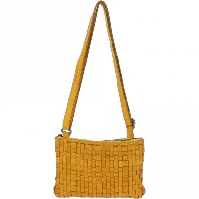 Vintage Woven Classic Leather Crossbody Bag Yellow:  D-70