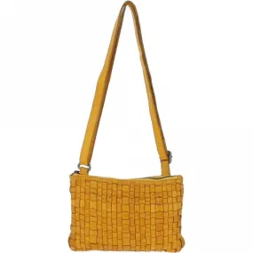 Vintage Woven Classic Leather Crossbody Bag Yellow:  D-70